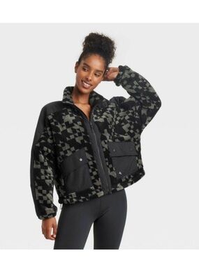 JoyLab Black & Gray Geometric Teddy Jacket